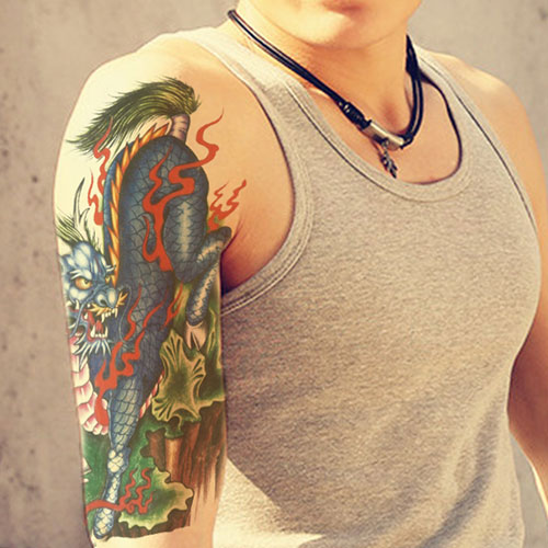 手臂半臂花臂持久防水纹身穷奇貔貅麒麟送一脚链