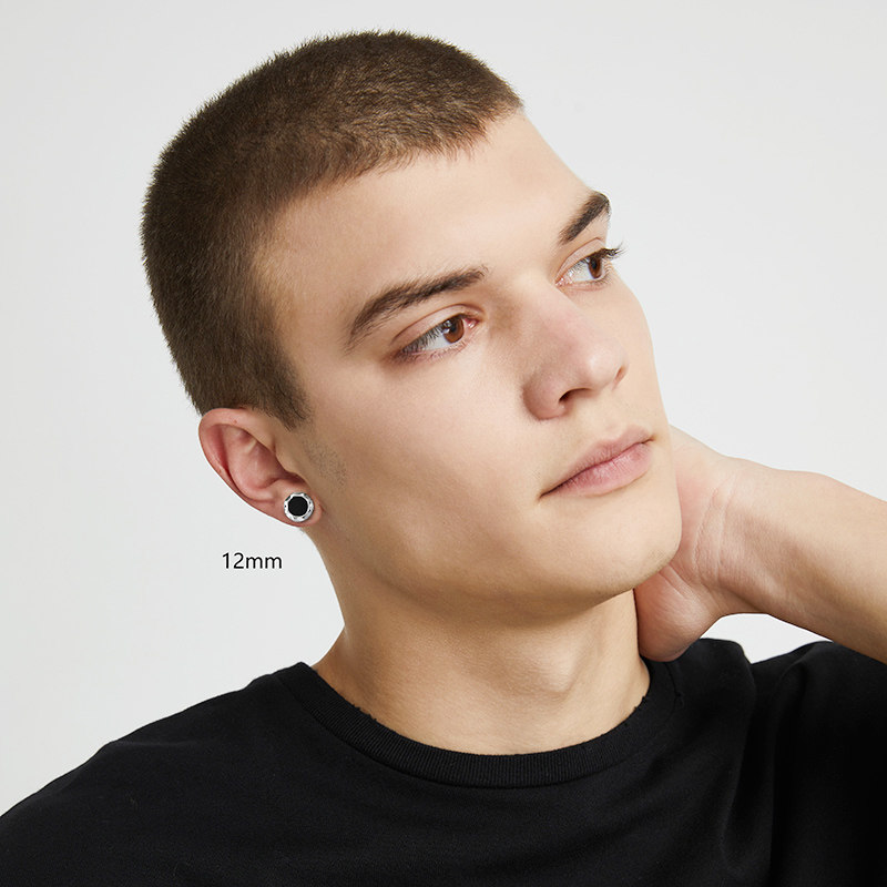 maj原创设计师天然玛瑙星盾耳钉纯银个性潮男耳钉