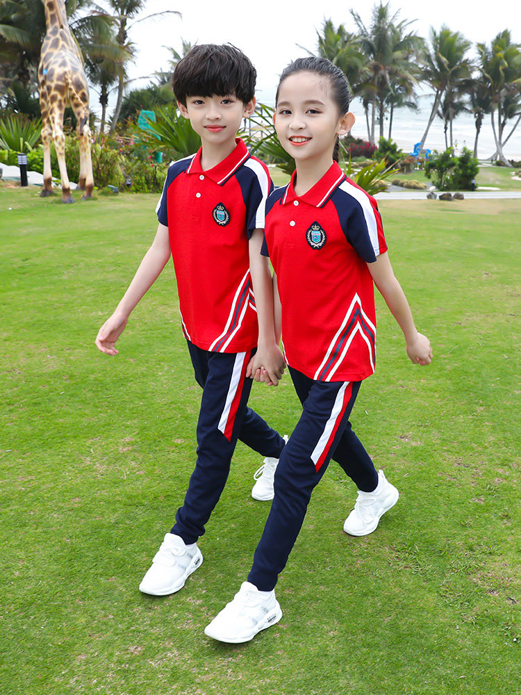 小学生校服儿童红色套装运动春夏季五年级年级班服校服