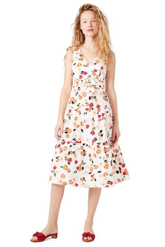 代购katespade春夏植物园花卉印花领收腰显无袖连衣裙