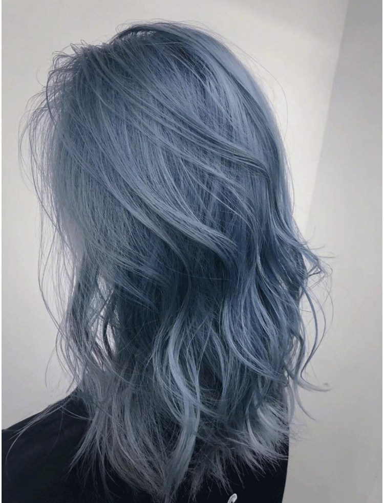 湖泊蓝染发剂2019流行色天空蓝蓝黑色泡泡沫自己在家染发膏纯植物