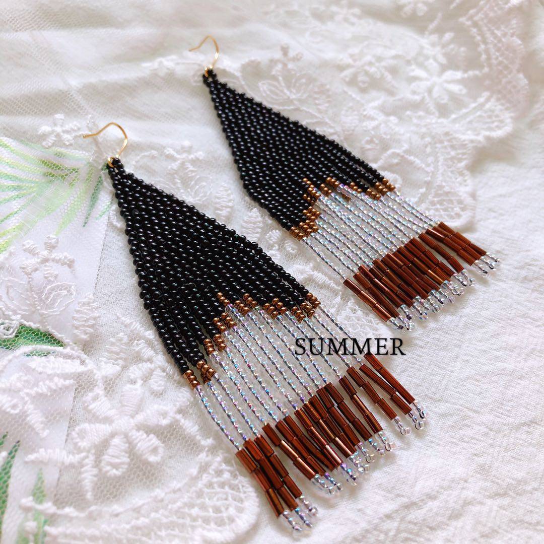 summer手作手工编织米珠串珠复古波西米亚民族流苏耳环