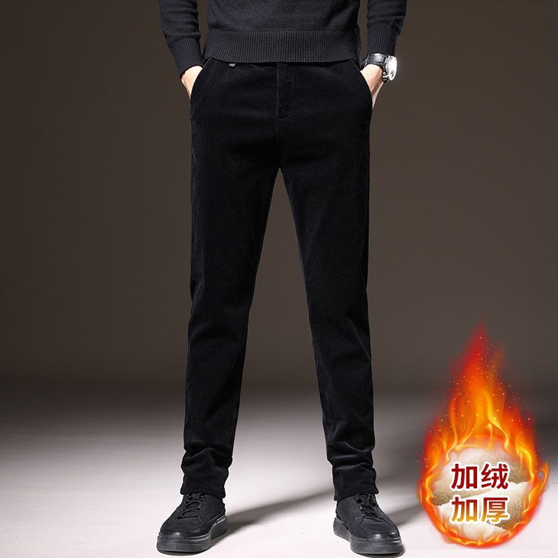 香港潮牌灯芯绒裤子男士秋冬款加绒加厚保暖宽松直筒条绒休闲长裤