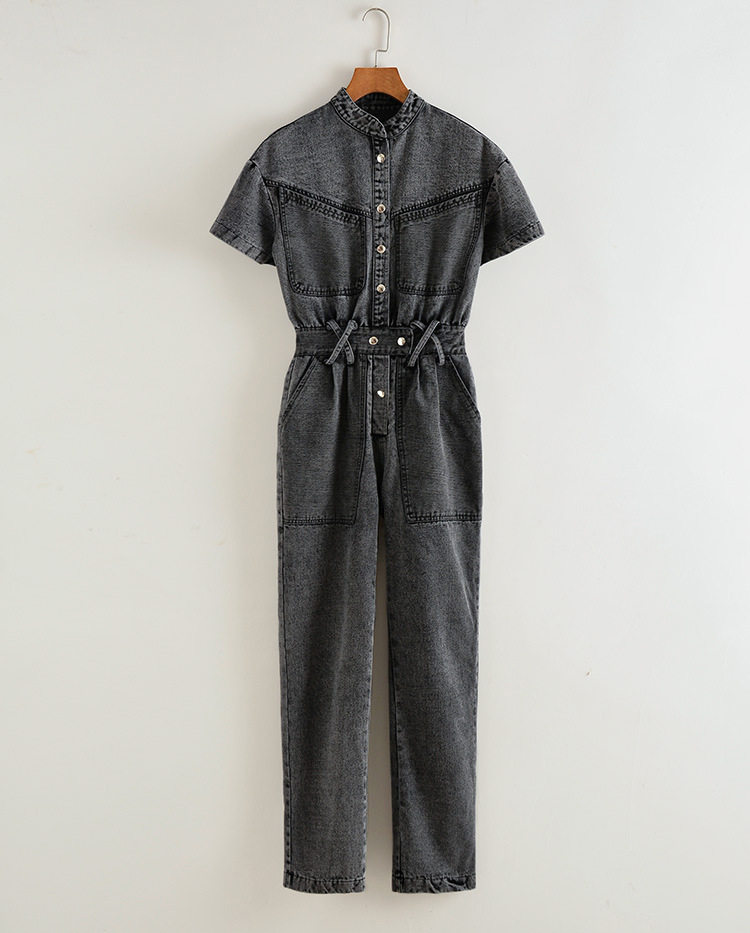 妻子的浪漫旅行袁咏仪抖音同款黑色牛仔连体裤女高腰宽松工装裤夏