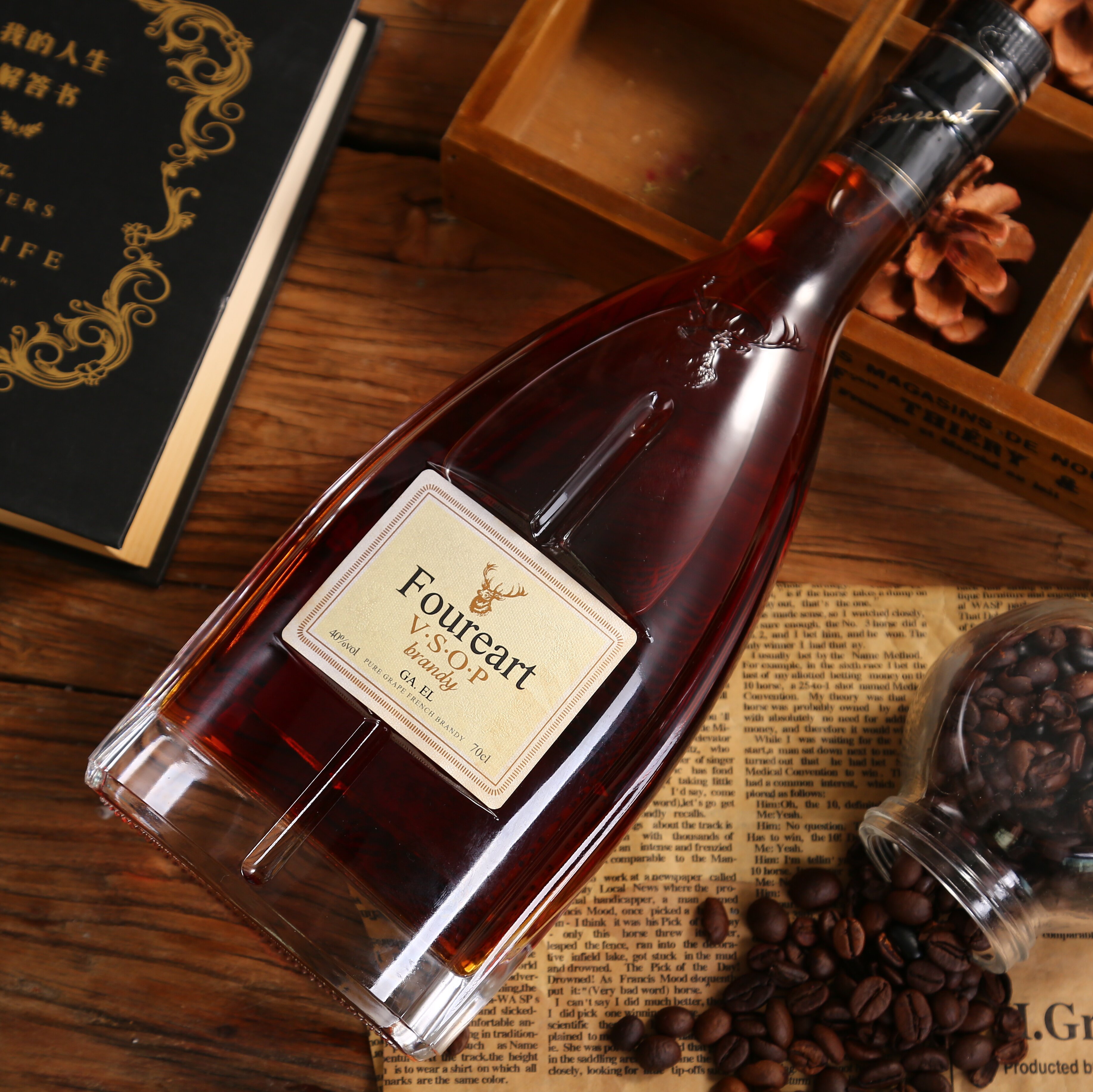 法国白兰地原瓶进口foureart白兰地vsop1000ml 洋酒正品