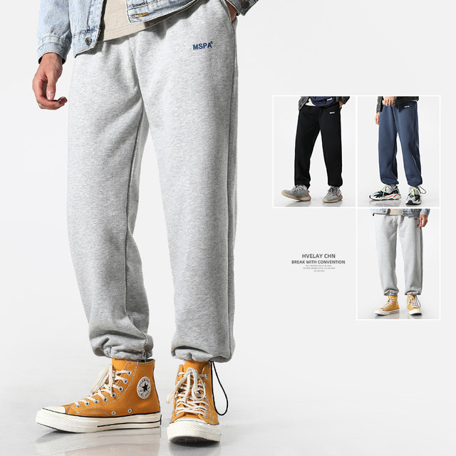 Tide brand pants male autumn and winter men's knitted sports trousers loose draw rope bundle feet plus velvet thick straight weapon Tide brand pants male autumn and winter men's knitted sports trousers loose draw rope bundle feet plus velvet thick straight weapon