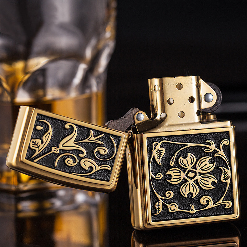 美国原装zippo打火机正版芝宝黑金富贵花20903贵族zippo