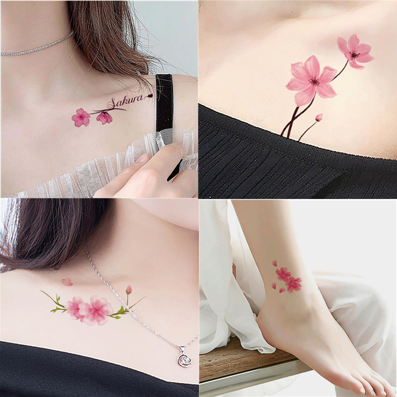 樱花纹身贴防水女持久ins风 性感锁骨手腕遮疤小花朵图案文身贴纸