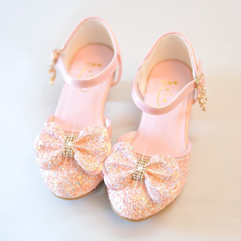 女童水晶公主新款时尚尚走表演儿童高跟鞋春秋小孩皮鞋