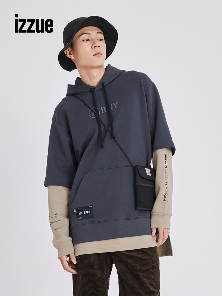 izzue男装连帽卫衣秋季日常休闲两件叠层3121f1h卫衣