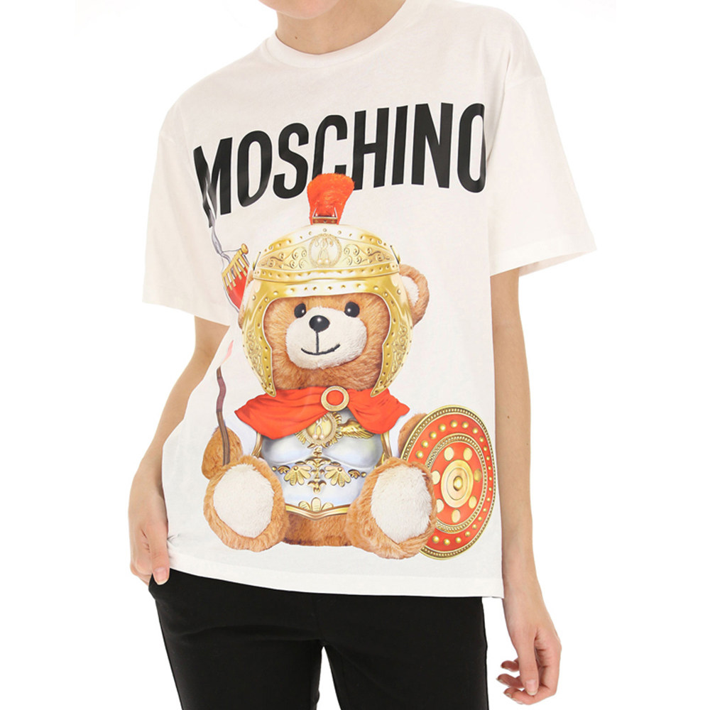 moschino莫斯奇诺罗马泰迪熊短袖恤女oversized米白白色圆领t恤