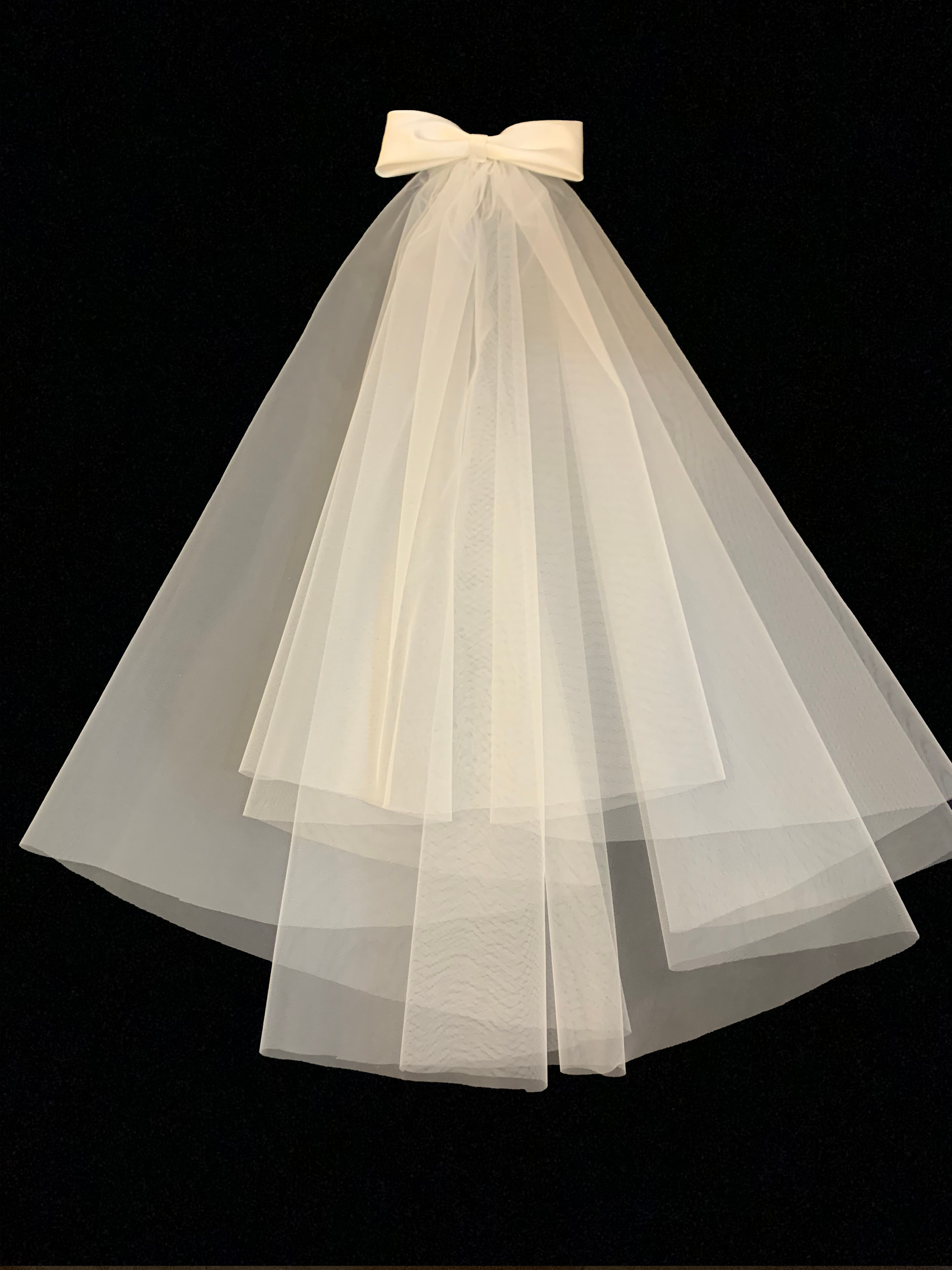 森系多层短款蝴蝶结头纱简约婚纱摄影头饰领证写真头纱