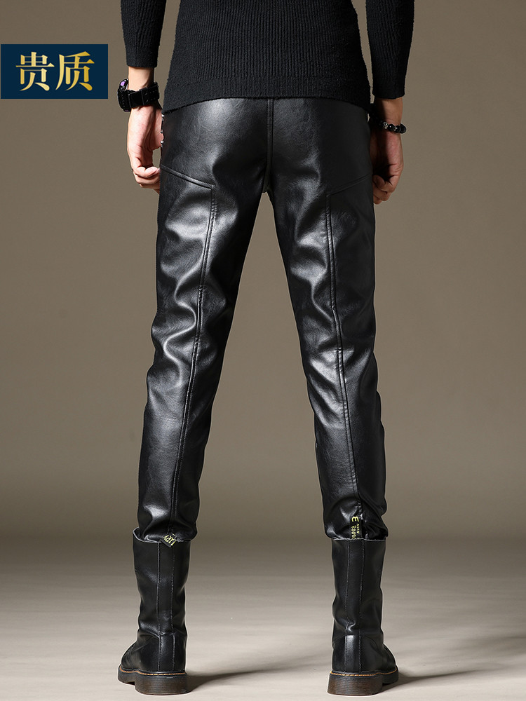 皮裤男加加厚2019新款防水防风摩托车机车修身皮裤