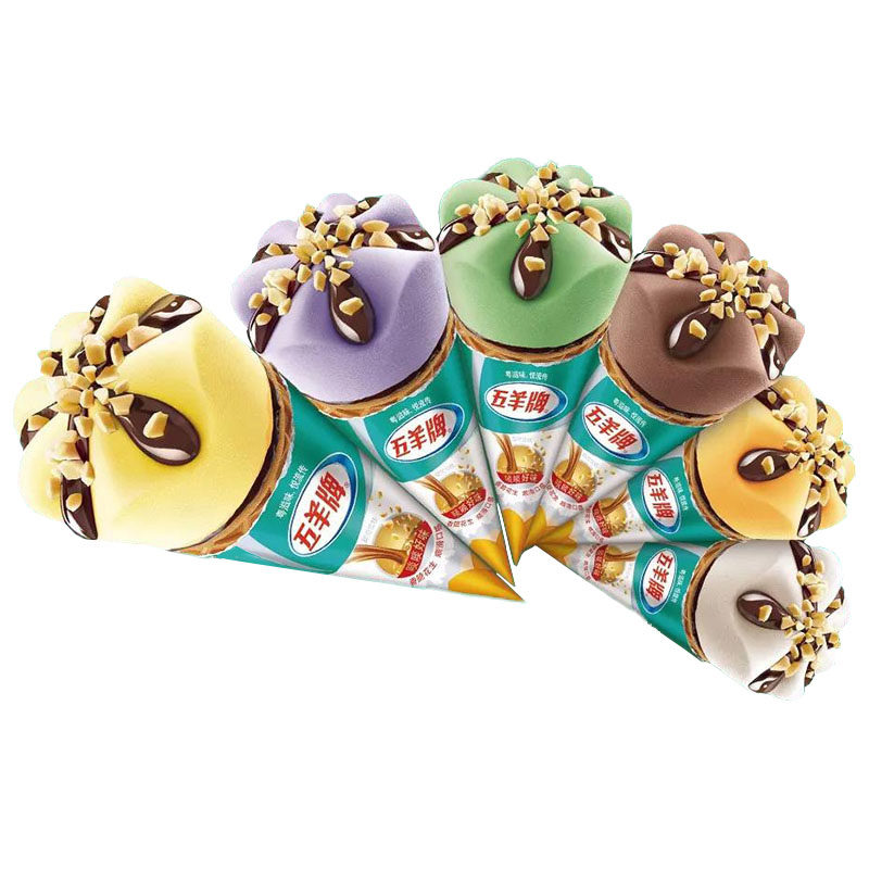 五羊甜筒雪糕脆皮筒香芋榴莲味冰淇淋菠萝奶茶巧克力冰激凌 3支