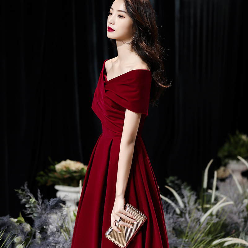 敬酒新娘服装时尚结婚回门订婚连衣裙红色丝绒礼服礼服