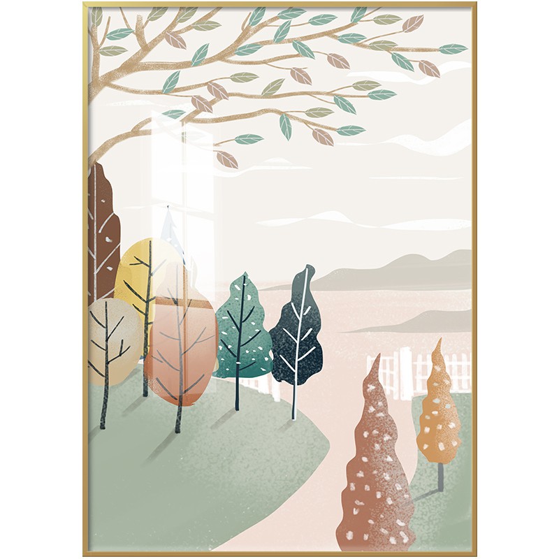 北欧风景插画客厅装饰画沙发背景墙三联现代小清新现代装饰画
