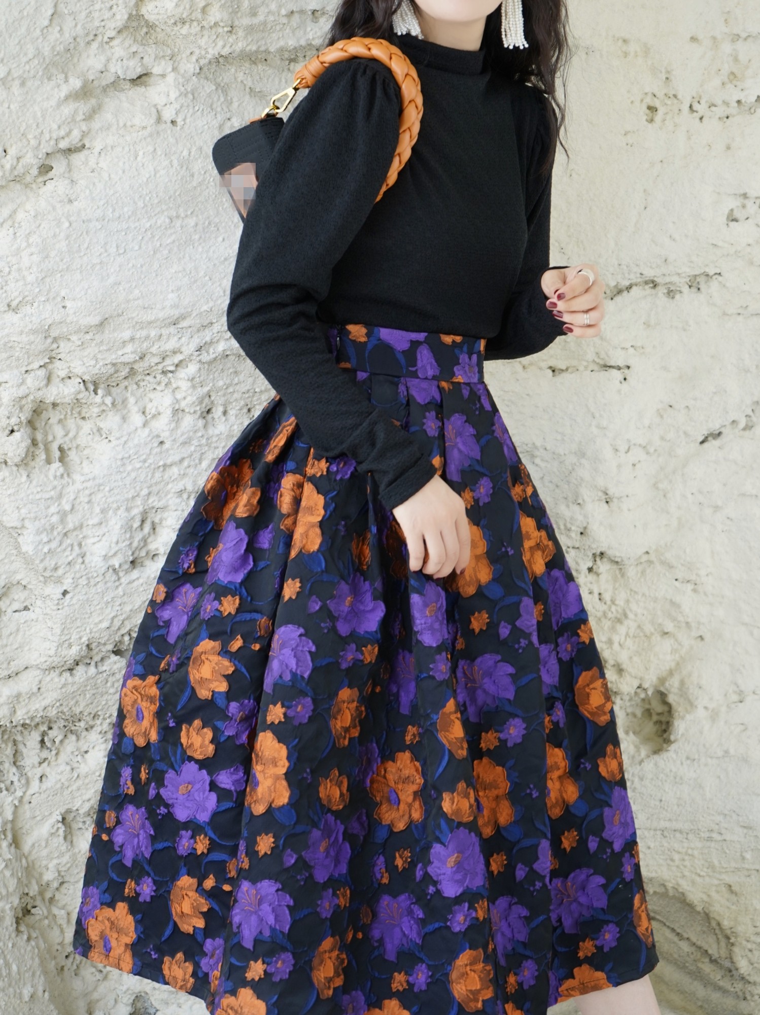 文亚紫色花卉提花蓬蓬秋冬新品2022赫本伞裙半身裙