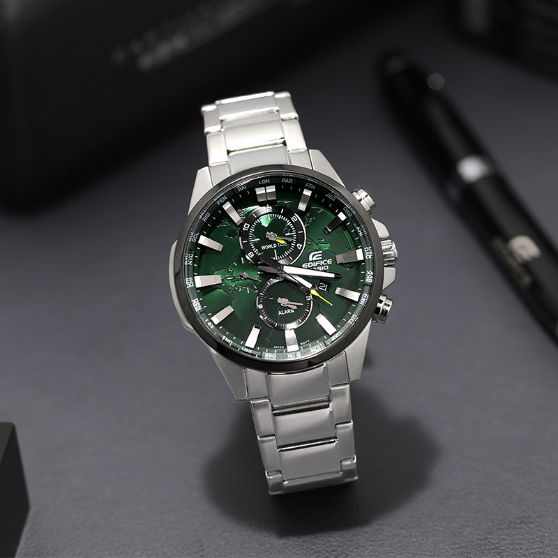 卡西欧手表edifice绿水鬼黑暗之心世界地图商务石英表efr-303db日韩腕