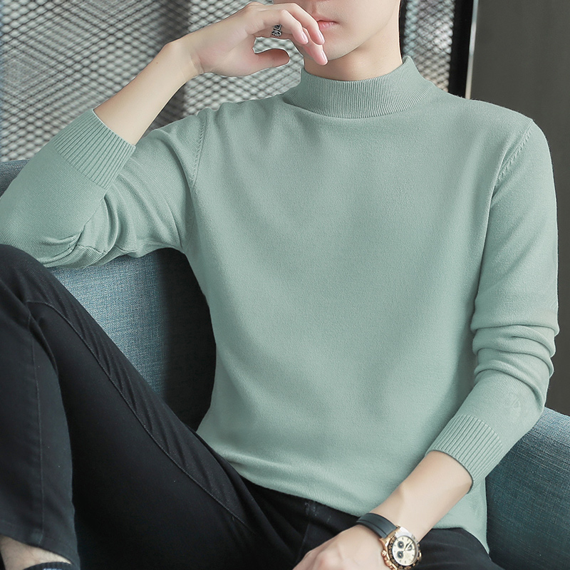 毛衣男半高领纯色针织衫加厚加绒秋冬一体绒毛衫中领打底衫毛线衣