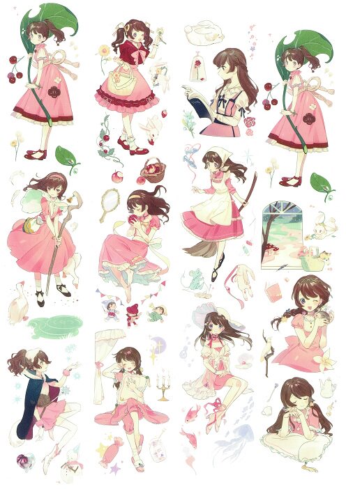 可爱卡通女孩风景文字手账人物素材装饰贴纸贴纸