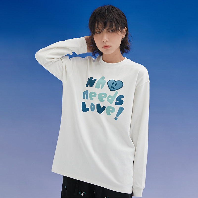 rowe心碎简约纯色圆领长袖t恤男女宽松潮流打底衫新款情侣装秋衣