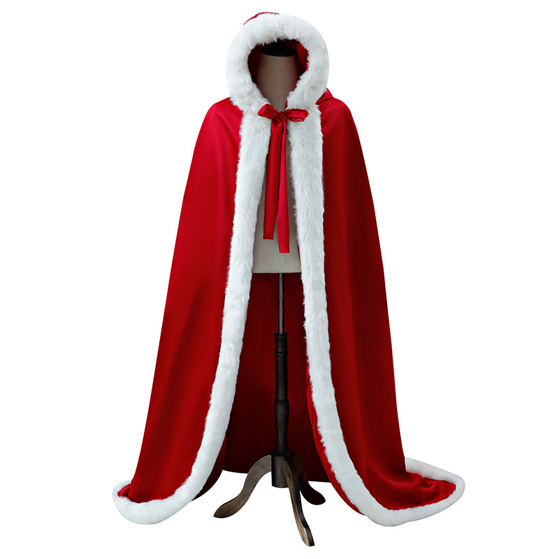 冬季连帽长款加厚汉服红色披肩新娘中国国风围巾