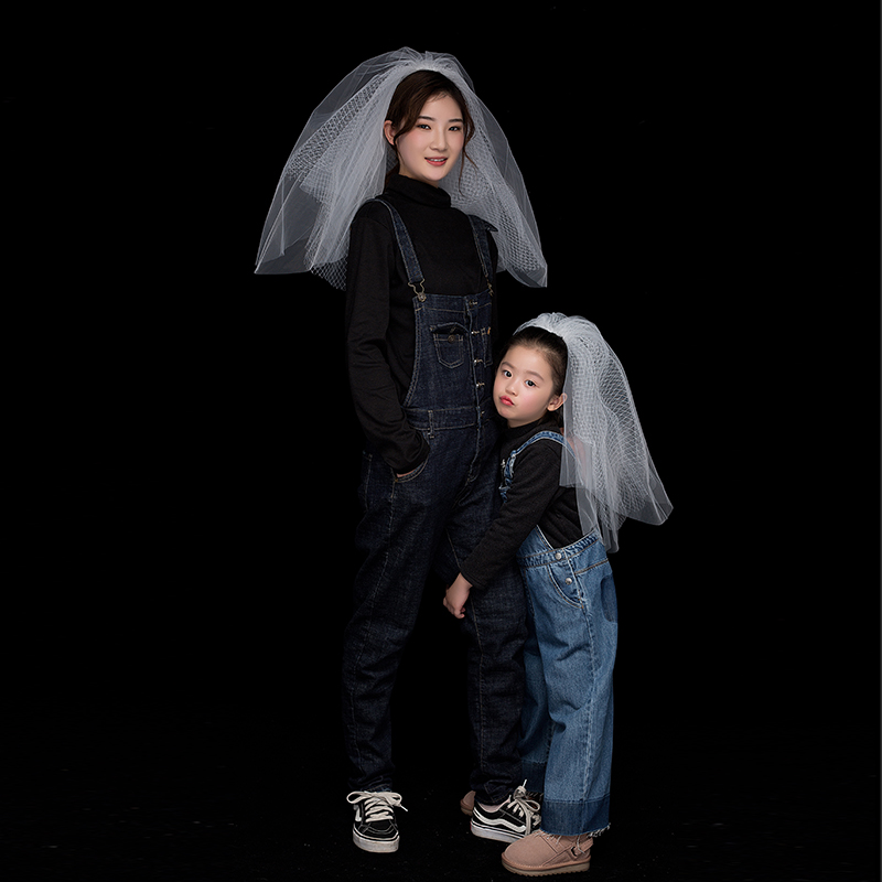 头纱新款新娘母女闺蜜亲子海马短款多层网格头纱