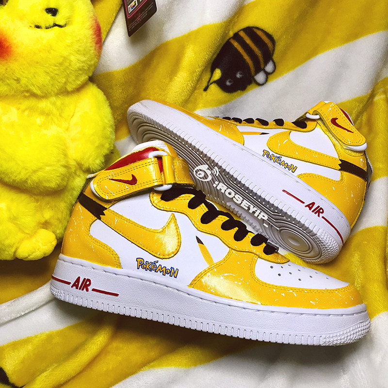 yip球鞋定制纯白aj1改色 喷绘 彩绘哆啦a梦配色 涂鸦乔1