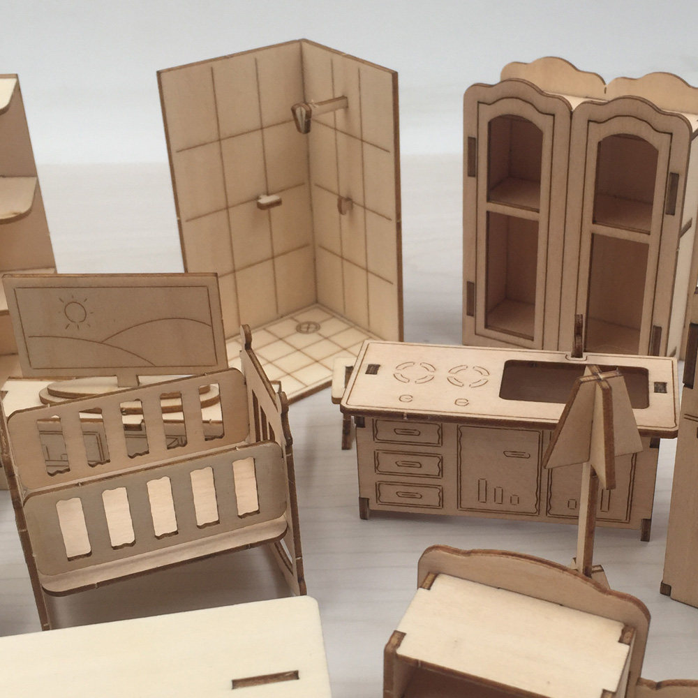 木质拼装微缩建筑沙盘室内户型做模型diy材料家具 手工制作迷你