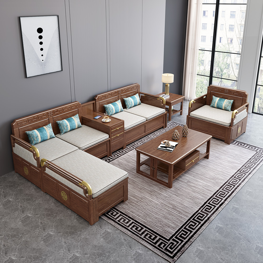 中式沙发新中式胡桃木实木组合现代简约冬夏两用款式实木沙发