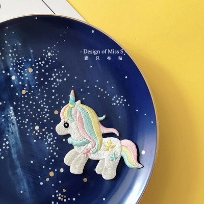 彩虹独角兽 衣服破洞补丁布贴刺绣贴饺子甜甜圈书包diy装饰布贴