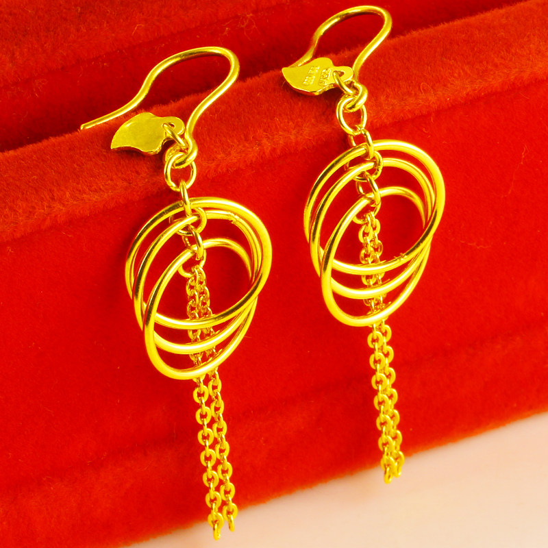 正品黄金耳环9999足金女款耳坠流苏转运纯金耳饰