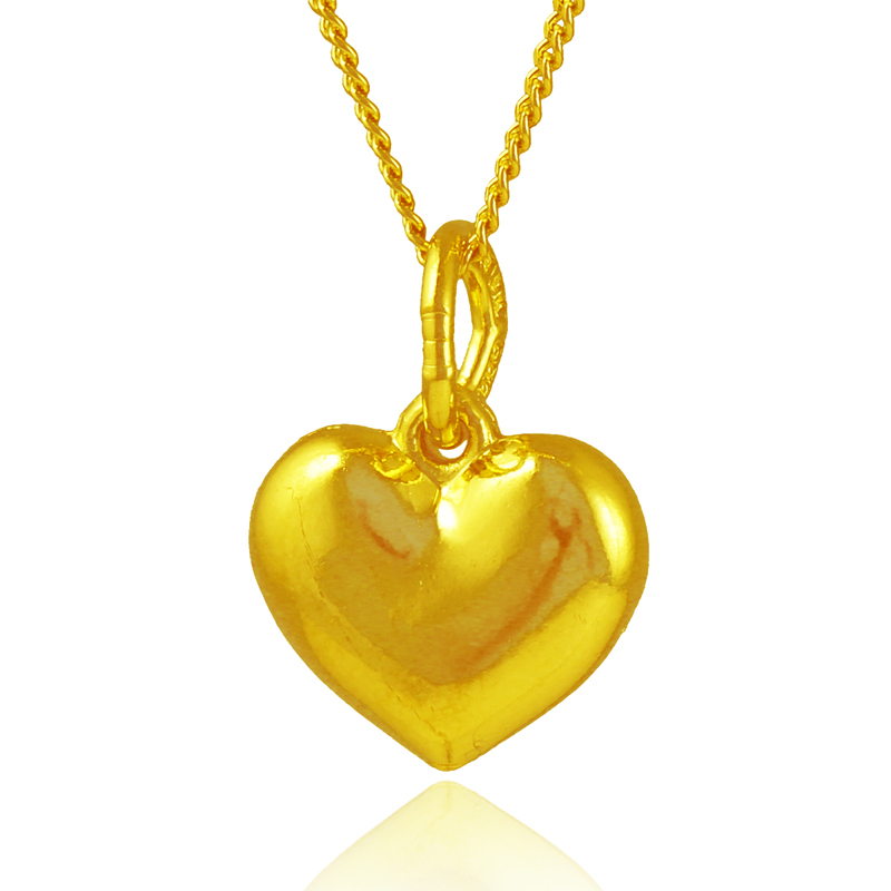 千影珠宝黄金项链吊坠爱心心形足金光面坠子颈饰