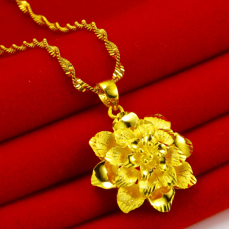正品黄金项链吊坠女款9999足金大花朵坠子结婚首饰送妈妈真金素金