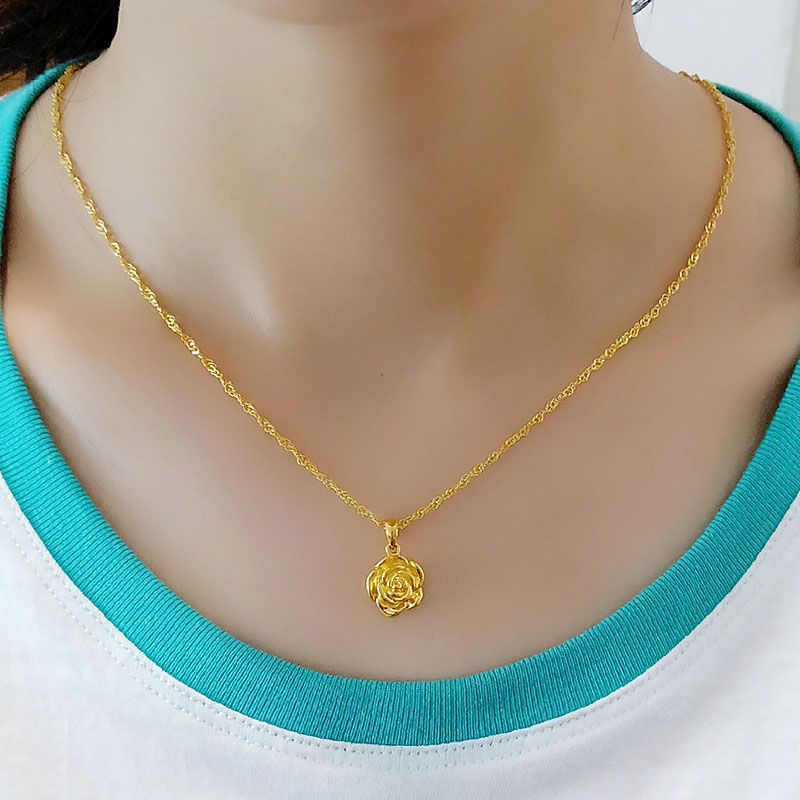 正品黄金项链吊坠女款9999足金玫瑰花朵纯金水颈饰