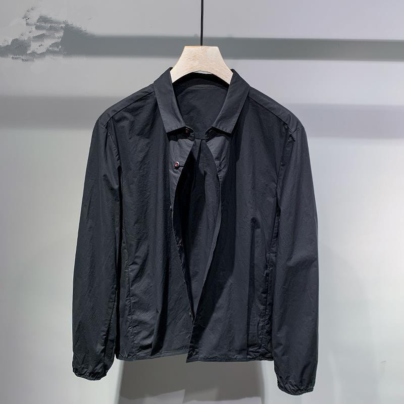 棒球服男士日系简约男装春季衬衫型外套纯色薄短款长袖休闲衬衣潮