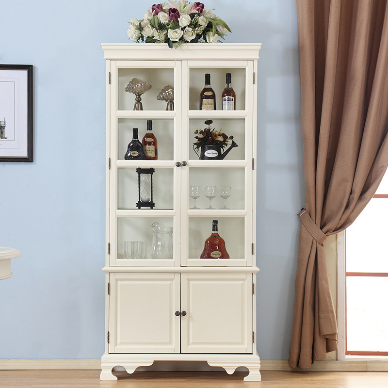 美式酒柜双门实木书柜展示柜餐厅玻璃柜边柜客厅单个书柜