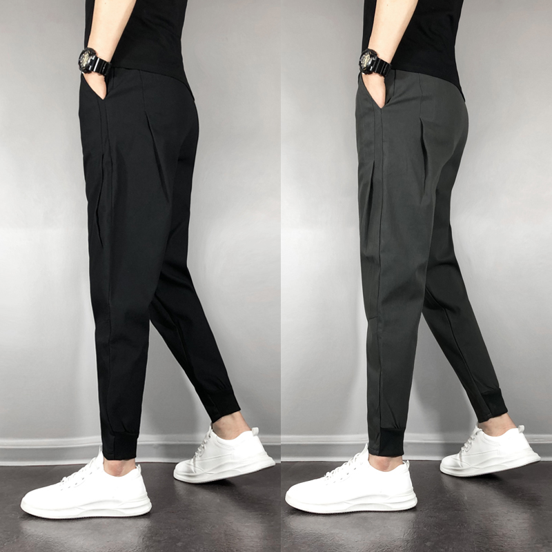 潮男新款春季休闲束脚裤韩版潮流哈伦百搭小脚裤社会网红同款裤子