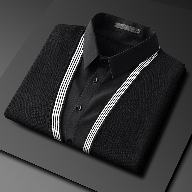 假两件开衫毛衣男潮秋冬季韩版长款衬衫领内衬外穿针织衫外套厚款