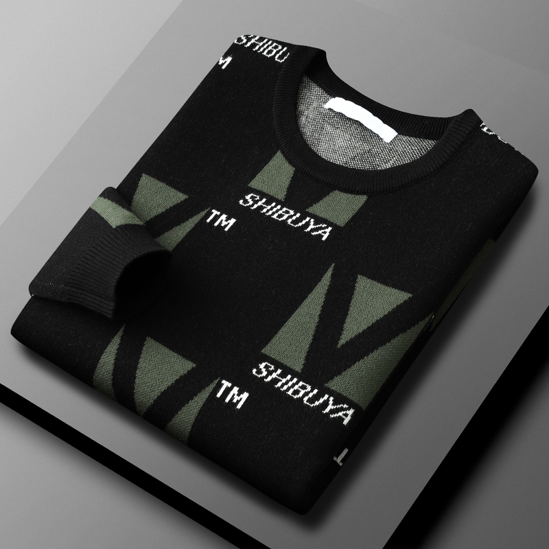 圆领毛衣男潮新款秋冬季潮流韩版刺绣个性宽松加厚长袖针织衫男士