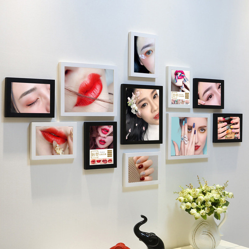 美甲店美睫纹韩式半永久照片美容墙上图片相框照片墙