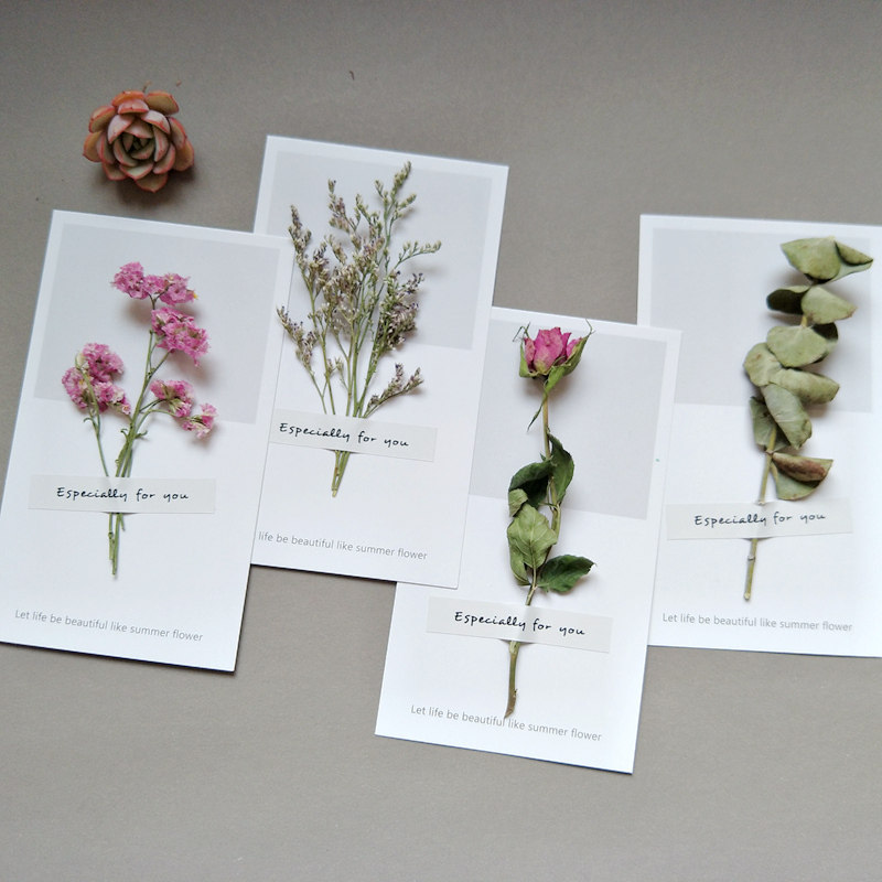 ins真花干花贺卡玫瑰尤加利永生花卡片圣诞新年贺卡
