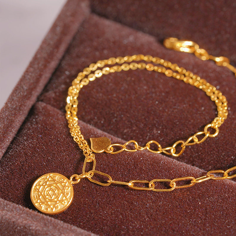 loving黄金手链女5g五角星手镯999足金星盘首饰硬金不规则链条