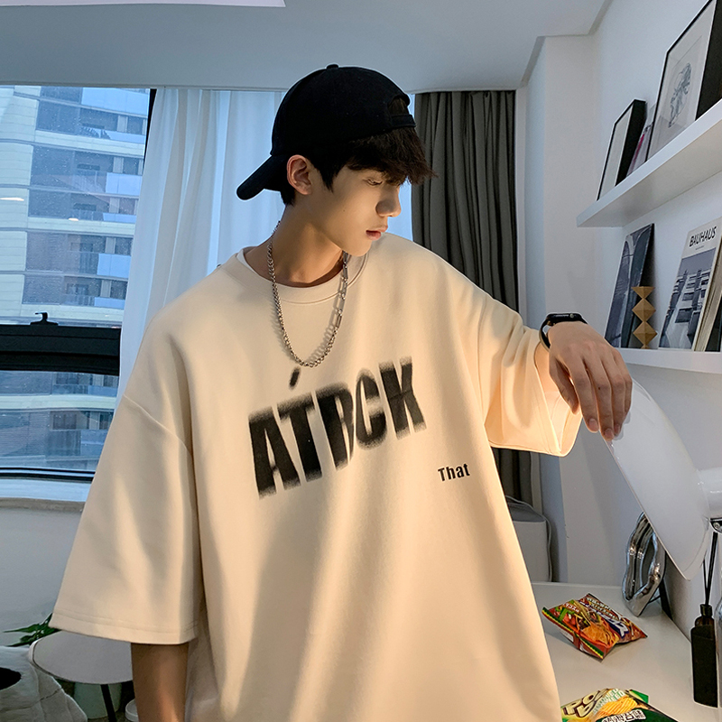 欧美潮牌t恤男士宽松oversize短袖设计感小众美式复古纯棉衣服夏