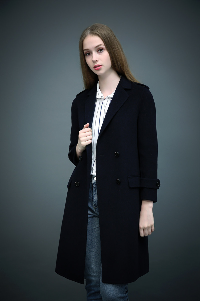 凯迪双排中长外套毛呢大衣米拉羊毛双面西装毛呢外套