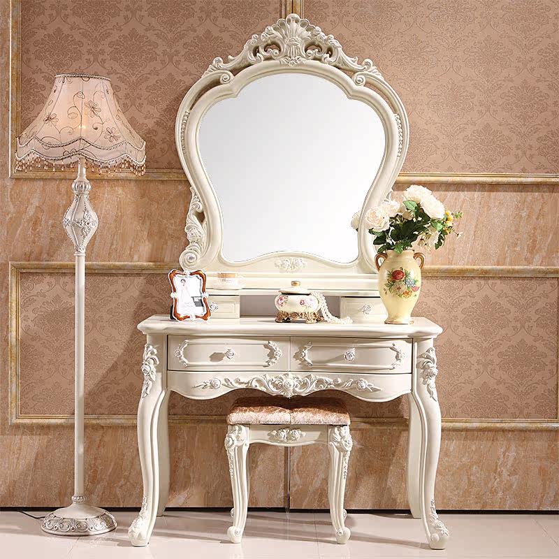 欧式梳妆台白色实木烤漆法式化妆简约田园妆台梳妆台