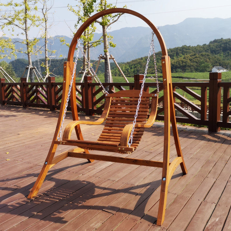 庭院秋千防腐实木单人荡秋千室外摇篮椅阳台吊篮户外吊椅花园摇椅满
