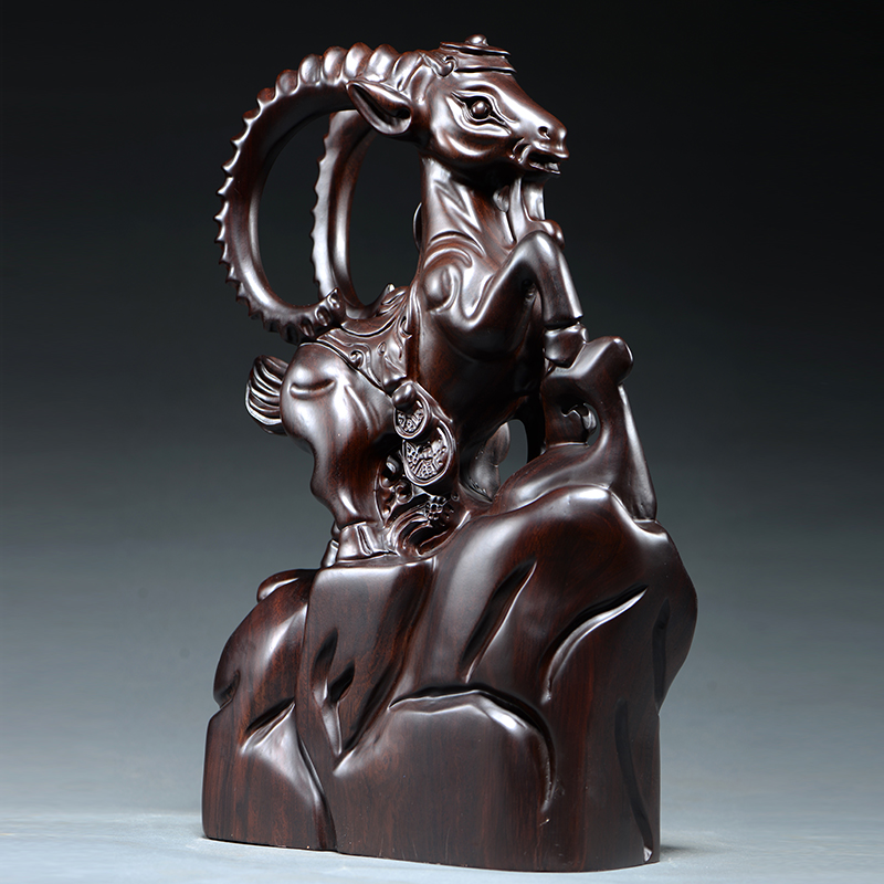 檀木木雕领头羊摆件木质山羊十二生肖实木家居客厅木雕