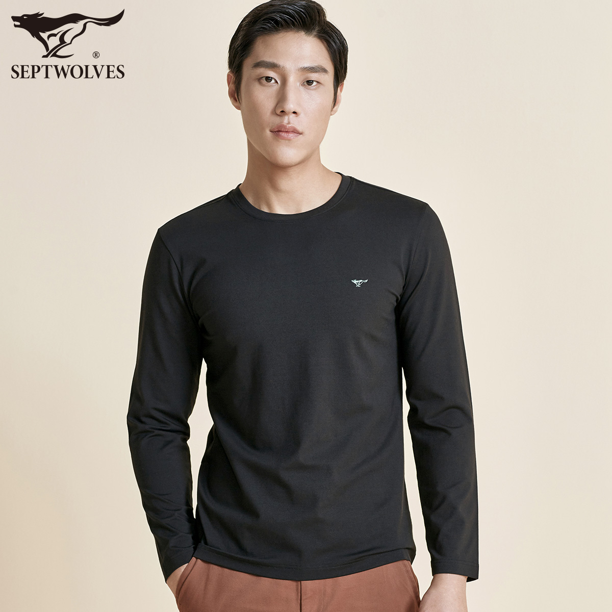 七匹狼长袖t恤男士2022春季圆领休闲打底衫春秋薄款男装潮流体恤