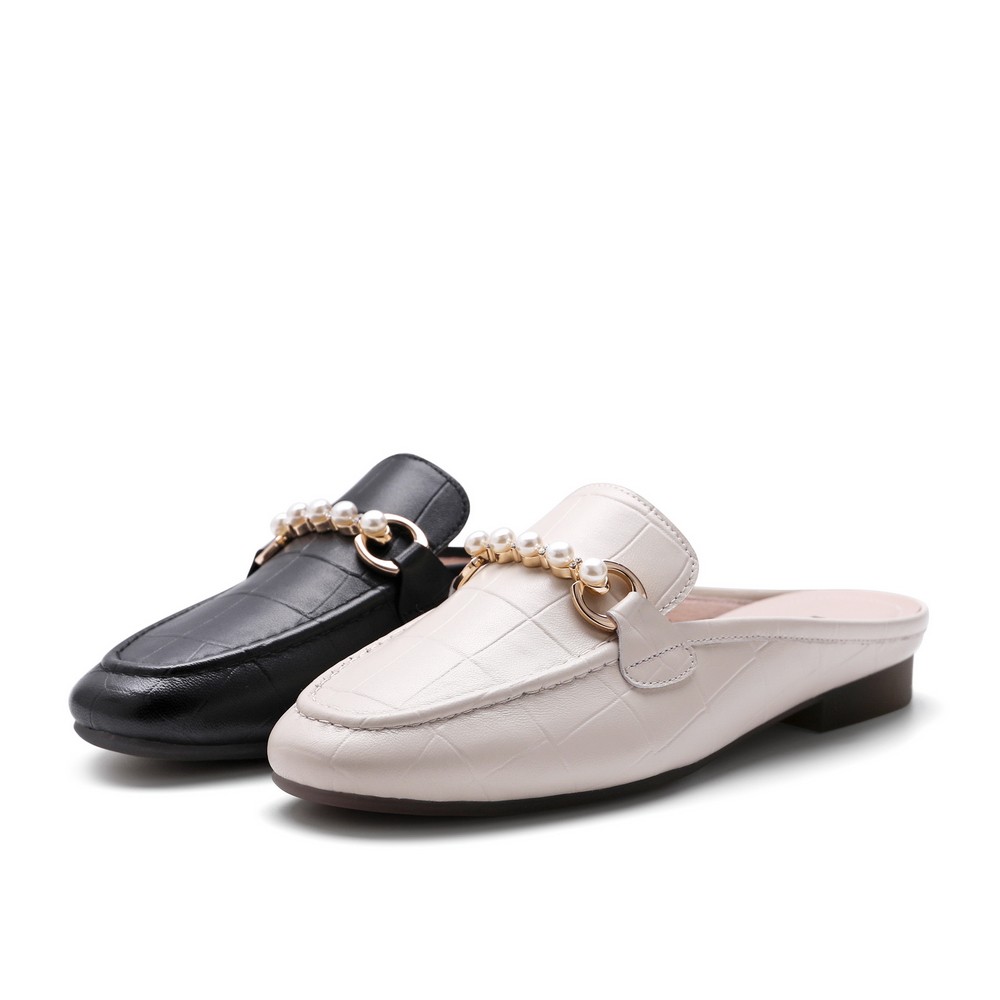 belle百丽2021春新商场同款石头纹羊皮革休闲穆勒鞋